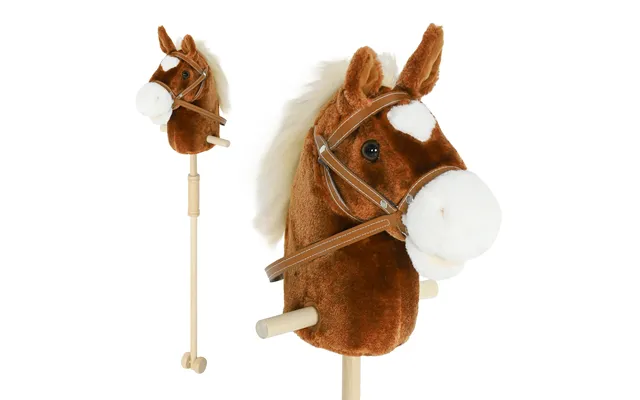 Stick Horse With Wood Wheels, Real Pony Neighing And Galloping Sounds, Grip Handle, 95 Cm - Brown