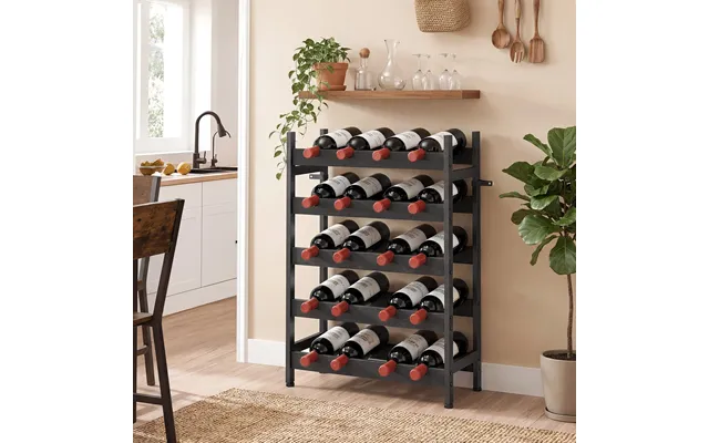 Wine Rack Freestanding Industrial Liquor Cabinet 5-tier 20 Bottles Bar Stand With Adjustable Feet - Black