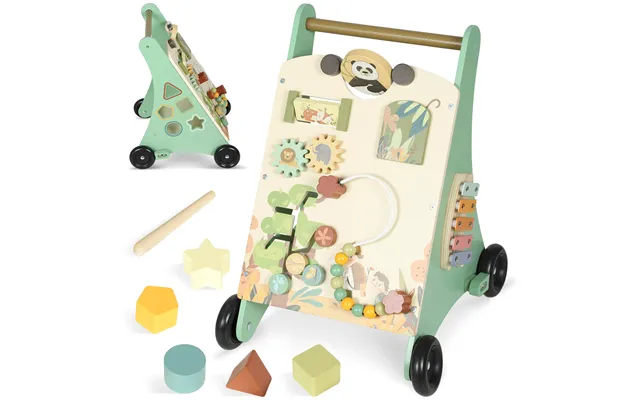 Wooden Baby Walker, Push Along Walker Toys With Speed Control, Xylophone, Gears And Bead Maze - Green