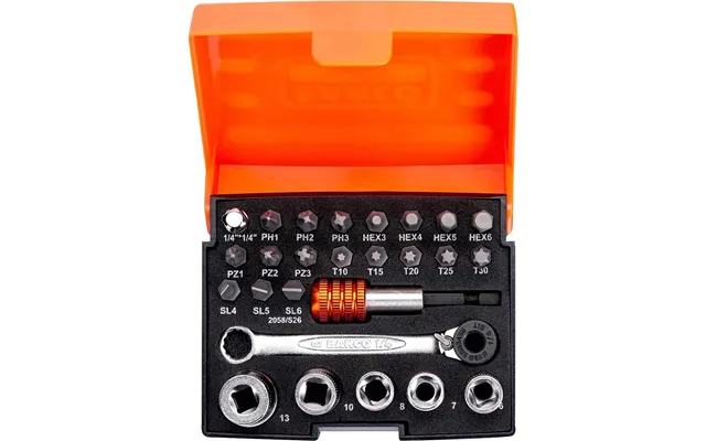 Bahco 2058 S26 26 Piece 1 4 Drive Hex Socket And Screwdriver Bit Set Metric