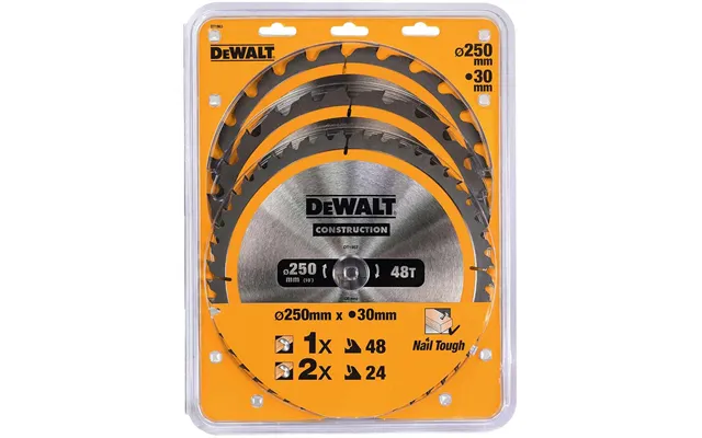 Dewalt 3 Piece 250mm Construction Circular Saw Blade Set