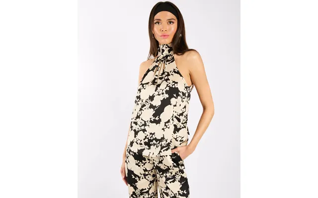 Black And Ivory Printed Co-ord Halter Neck Top - 10