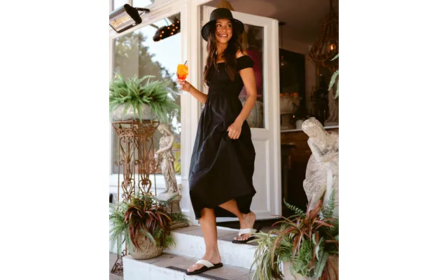 Black Cotton Shirred Bardot Midi Dress - 10