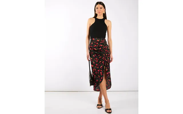 Black Floral Ruche Side Midi Skirt - 8