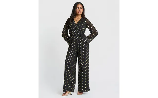 Black Foil Wrap Jumpsuit - 22