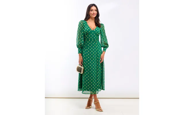 Green Foil Long Sleeve Midaxi Dress - 16