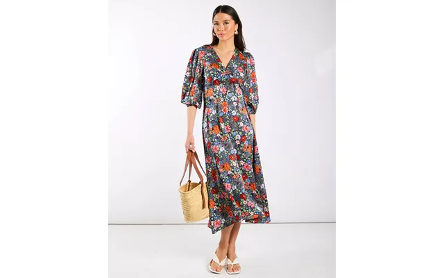 Multicoloured Floral Satin Midi Dress - 8