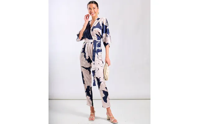 Navy Leaf Kimono Sleeve Jumpsuit - 8