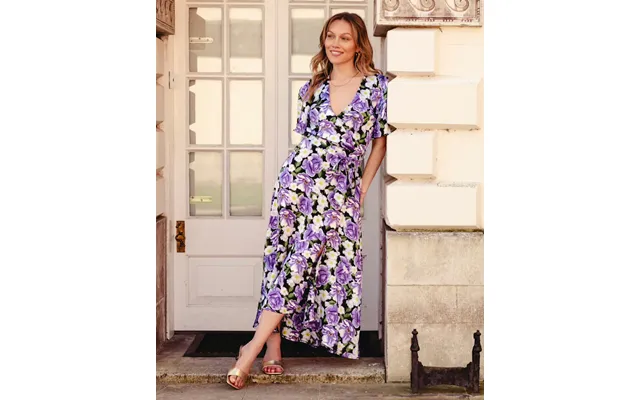 Purple Floral Wrap Midi Dress - 16
