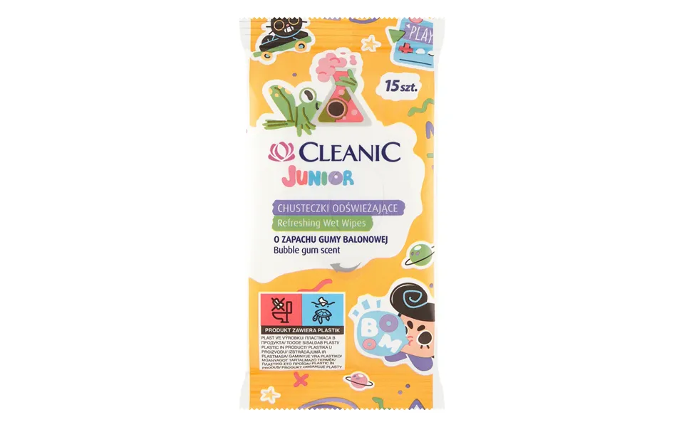 Cleanic Junior Bubble Gum Flavored Antibacterial Liquid Refreshing Wipes 15 Count