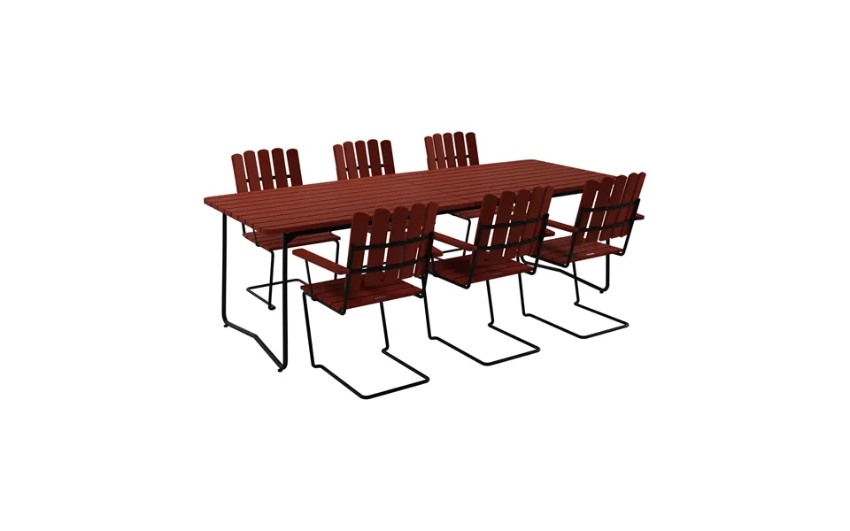 Grythyttan Stålmöbler B31 Table 230 Cm 6 A2 Armchairs - Dark Red Oak-black Frame