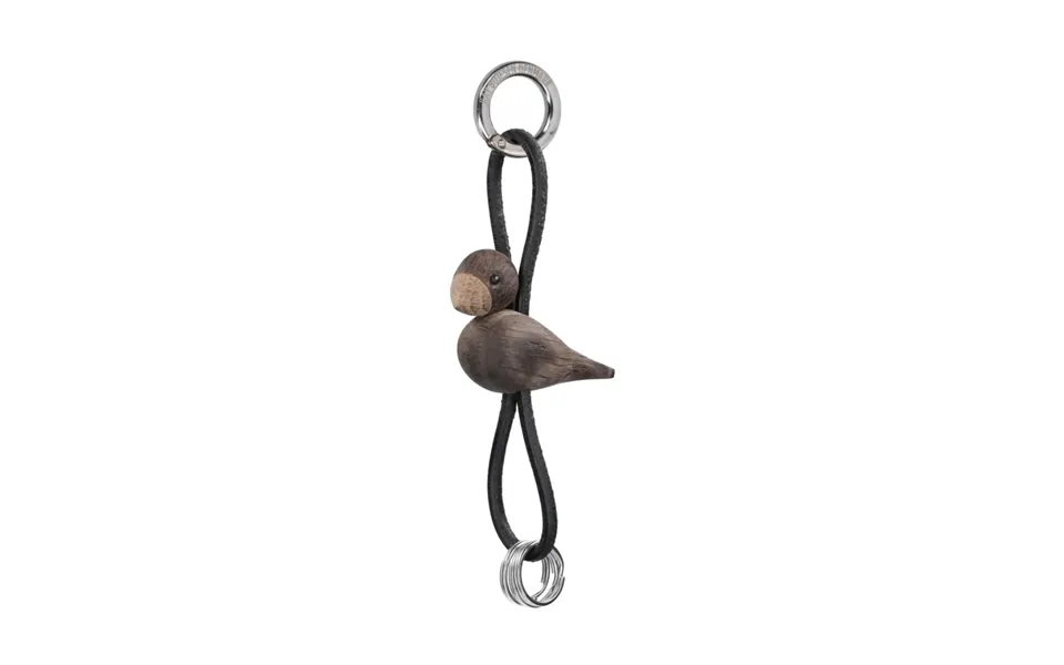 Kay Bojesen Denmark Kaj Bojesen Bird Keyring Smoked Oak - Black Leather