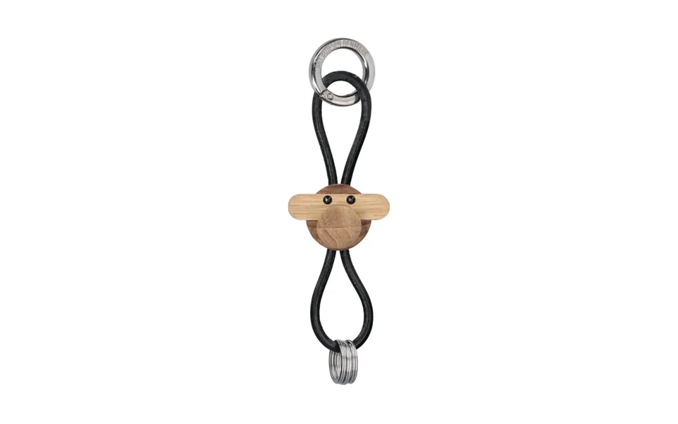 Kay Bojesen Denmark Kaj Bojesen Monkey Keyring Teak-limb Wood - Black Leather