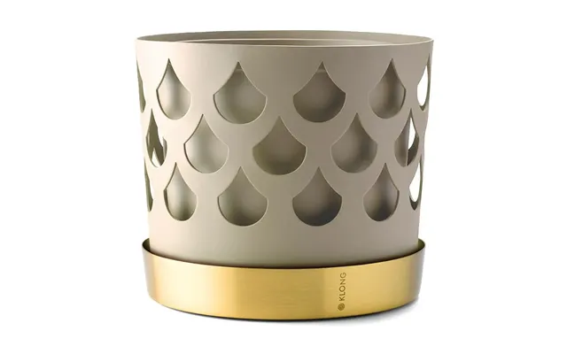 Klong Trio Drop Flower Pot Beige With Saucer In Brass Medium Ø18 Cm product image