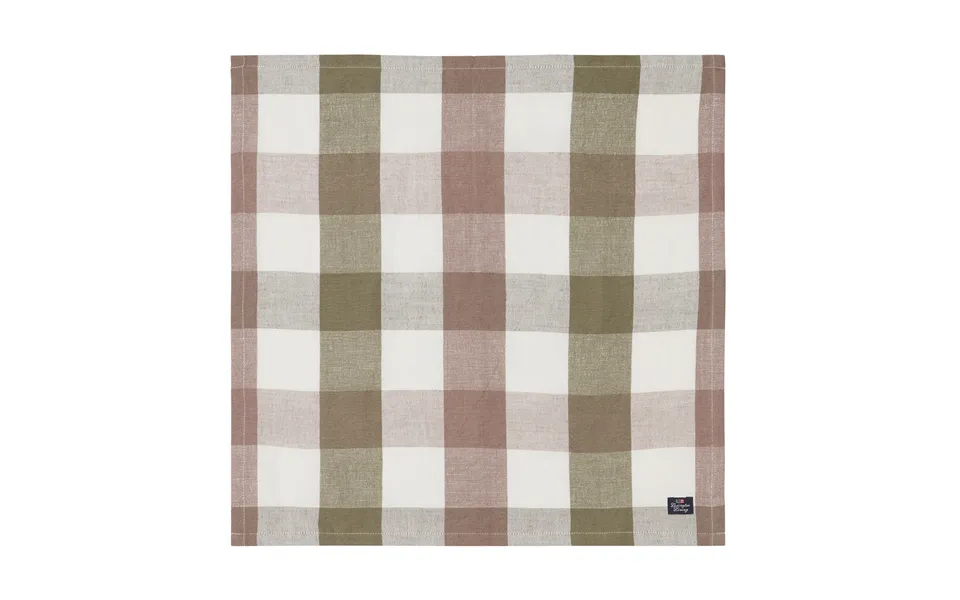 Lexington Checked Linen Cotton Fabric Napkin 50x50 Cm Olive
