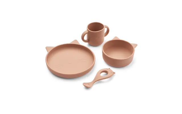 Liewood Vivi Serve Set Silicone 4 Pieces Cat Dark Rose