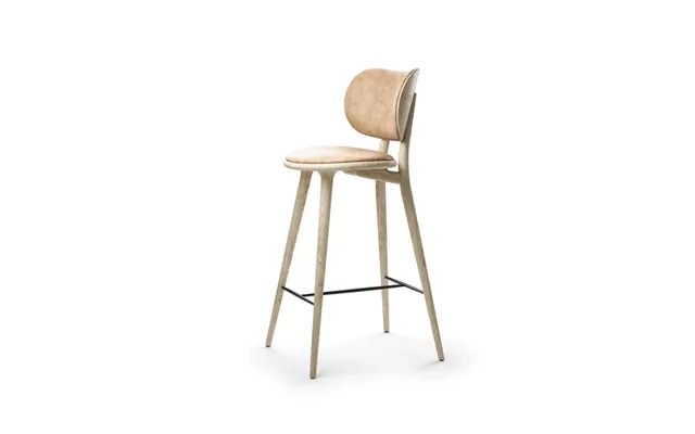 Mater Mater High Stool Backrest Barstool Low Leather Natural - Matt Varnished Oak Stand