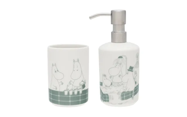 Moomin Arabia Moomin Soap Dispenser And Toothbrush Holder Bath Time Green-white