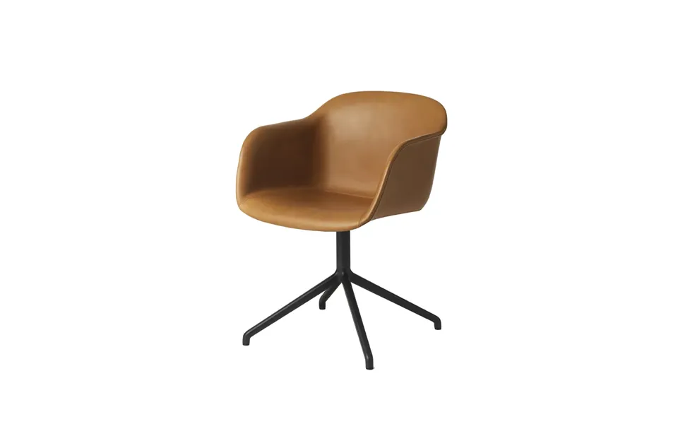 Muuto Fiber Armchair Office Chair Swivel Base With Return Cognac Leather-anthracite Black