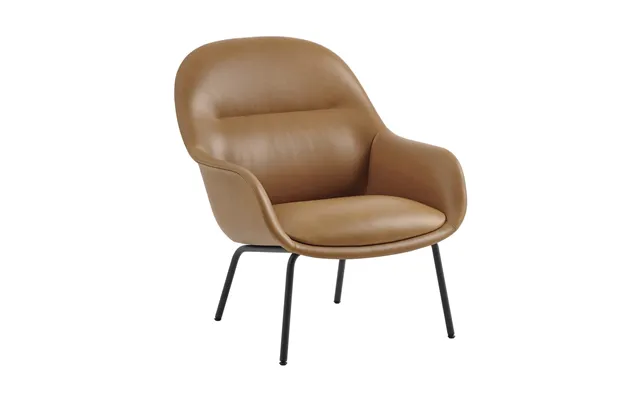Muuto Fiber Lounge Armchair With Steel Legs Refine Leather Cognac-black