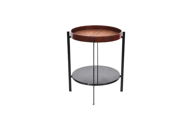 Ox Denmarq Deck Tray Table Teak. Black Stand. Black Marbleshelf