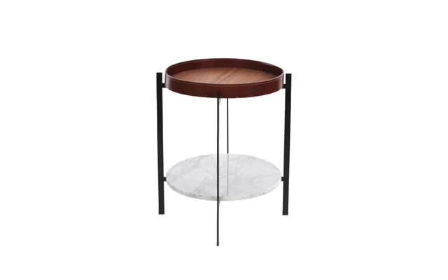 Ox Denmarq Deck Tray Table Teak. Black Stand. White Marbleshelf