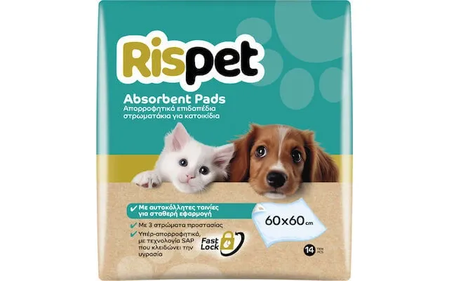 Rispet Absorbent Floor Pet Pads 60x60cm Absorbent Floor Pads For Pets With Adhesive Tapes For Fixed Application 14 Piece