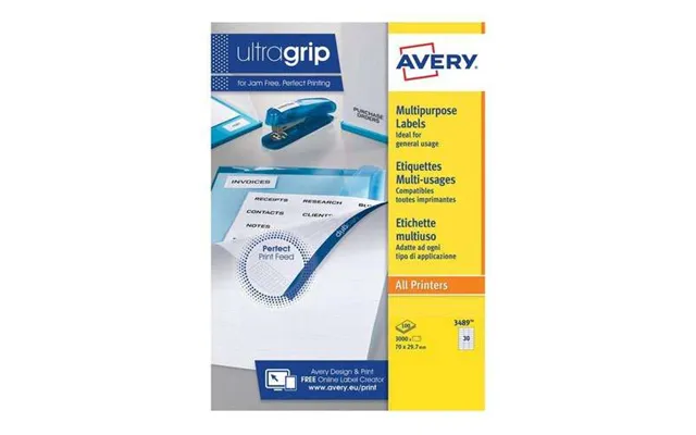 Avery 3489 Multipurpose Labels 100 A4 Sheets - 30 White Labels Per Sheet