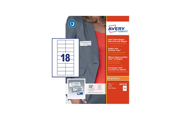 Avery 4835s-m Polar Name Badges - Matt Steel With Magnet