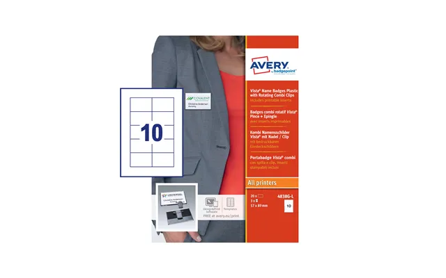 Avery 4838g-l Vista Name Badges - Plastic With Rotating Combi Clips
