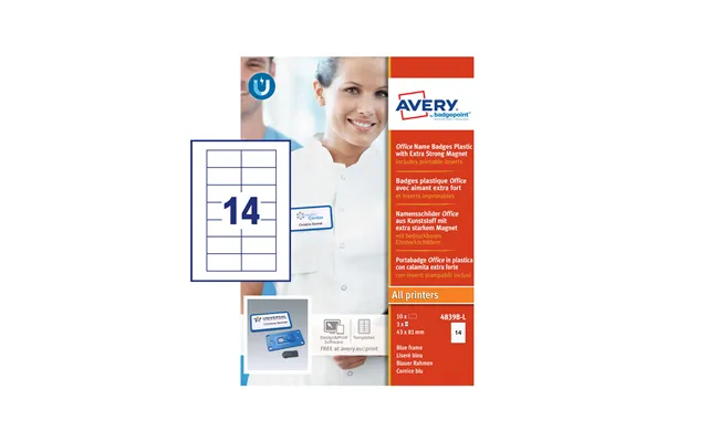 Avery 4839b-l Office Name Badges 81 X 43mm Blue
