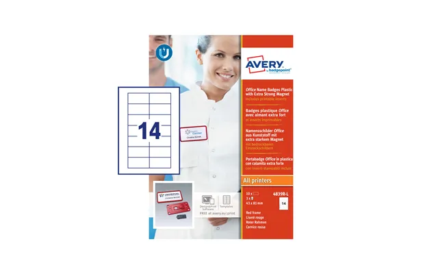 Avery 4839r-l Office Name Badges 81 X 43mm Red