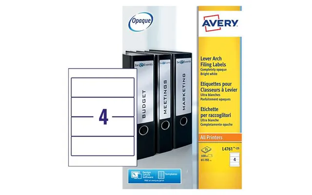 Avery L4761-25 192 X 61mm Filing Labels 25 Sheets - 4 Labels Per Sheet