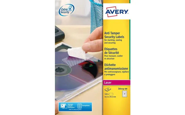 Avery L6114-20 Anti-tamper Labels 20 Sheets - 27 Labels Per Sheet