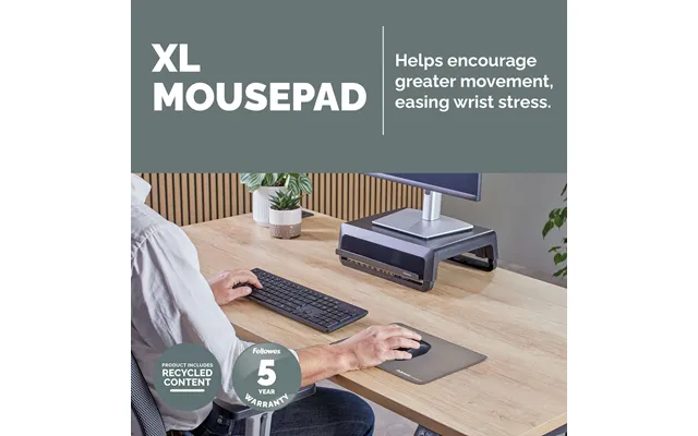 Fellowes Breyta Xl Mousepad With Antibacterial Protection Grey