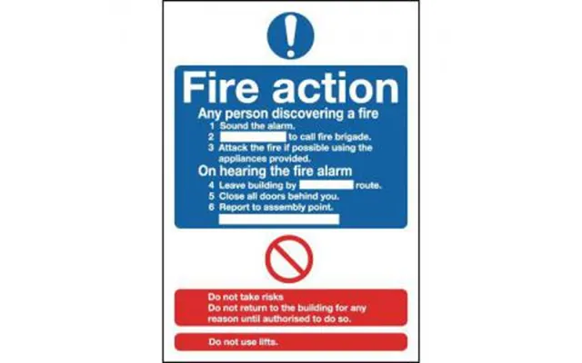 Unbranded Safety Sign Fire Action Standard A5 Self-adhesive Fr03551s