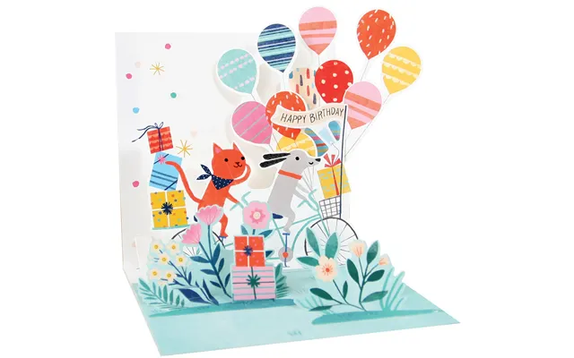 Dog And Cat Bike Ride Treasures Pop-up Greeting Card