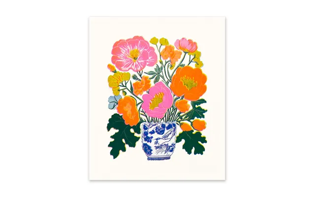 Orange & Pink Peonies Riso Print 12x10
