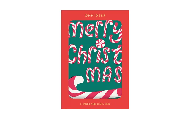 Pack Of 9 Christmas Cards - Merry Christmas Candy Cane