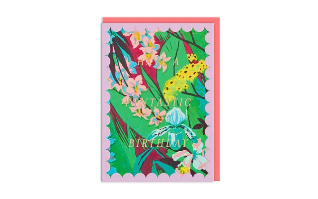 Scalloped Lilac Tropical Florals Birthday Card