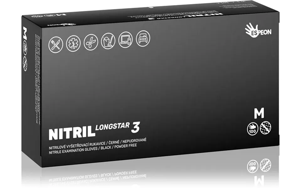 Espeon Nitril Longstar3 Black Powder Free Nitrile Gloves Size M 2x50pcs