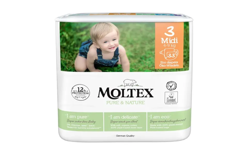 Moltex Pure & Nature Midi Size 3 Disposable Eco Diapers 4-9 Kg 33 Pieces