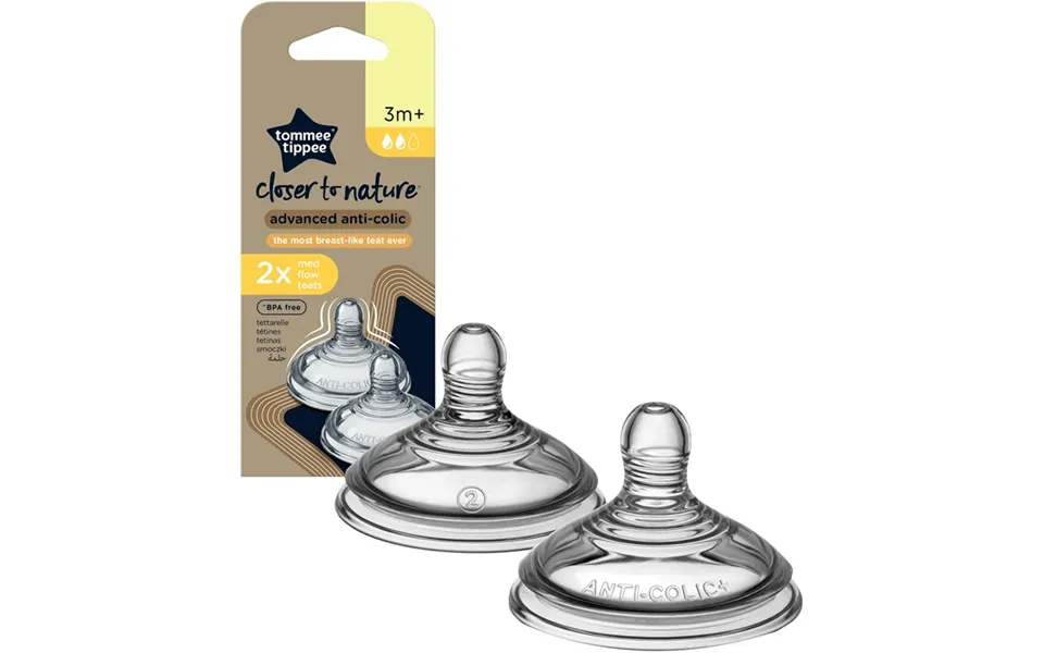 Tommee Tippee Closer To Nature Advanced Anti-colic Teat Medium Flow Bottle Teat 3m 2 Pieces