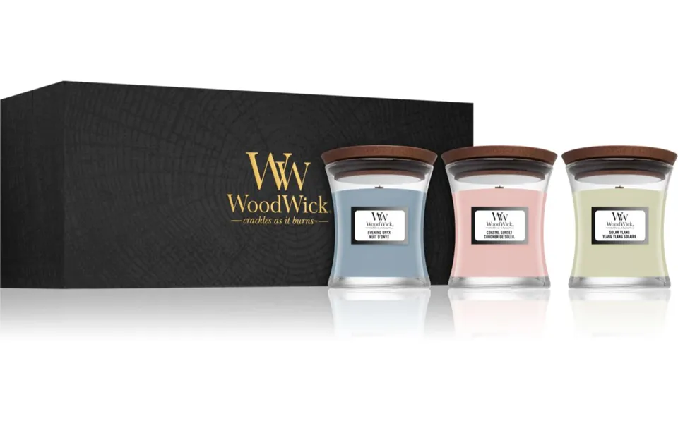 Woodwick Evening Onyx & Solar Ylang & Coastal Sunset Gift Set With Wooden Wick
