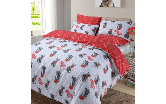 Koala Animal Print Reversible Duvet Double Cover Set - Red