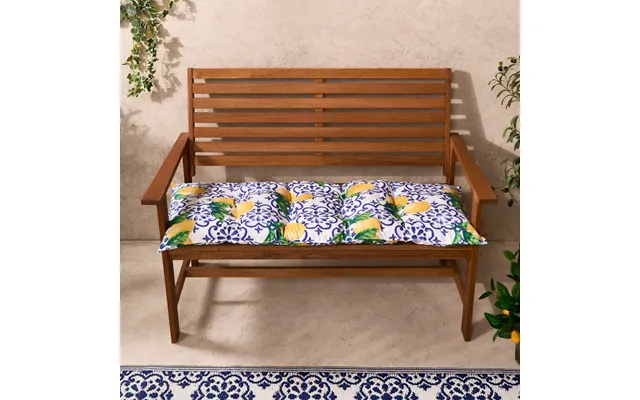 Ohs 2-seater Indoor Outdoor Lemon Print Bench Pad - White Blue