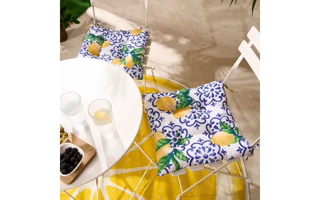 Ohs 4 Pack Indoor Outdoor Lemon Print Seat Pads - White Blue product image