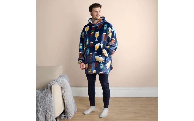 Ohs Adults Beer Pint Print Hoodie Blanket - Navy