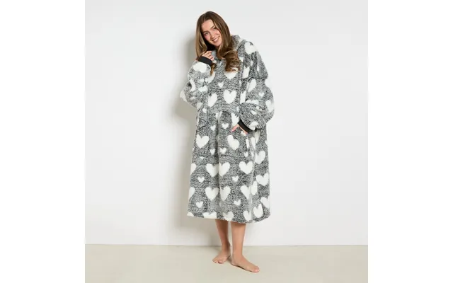 Ohs Adults Extra Long Heart Teddy Marl Hoodie Blanket - Black