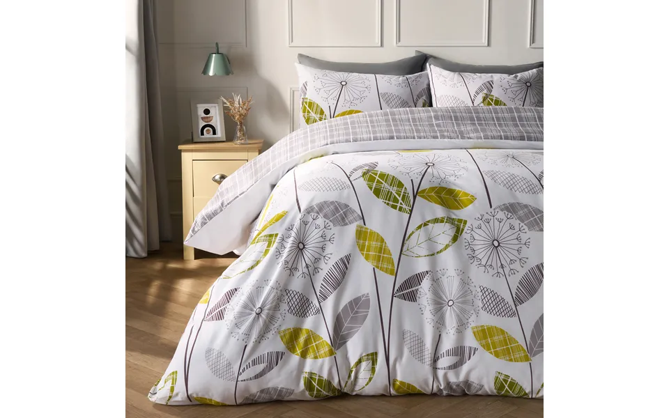Ohs Allium Floral Tartan Check Bedding Double Duvet Cover Set - Grey White
